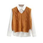 Women Sweater | Cable Knit V-Neck Loose Fit for Layering