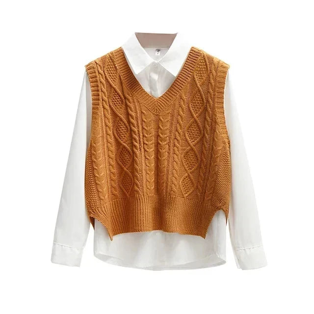 Women Sweater | Cable Knit V-Neck Loose Fit for Layering