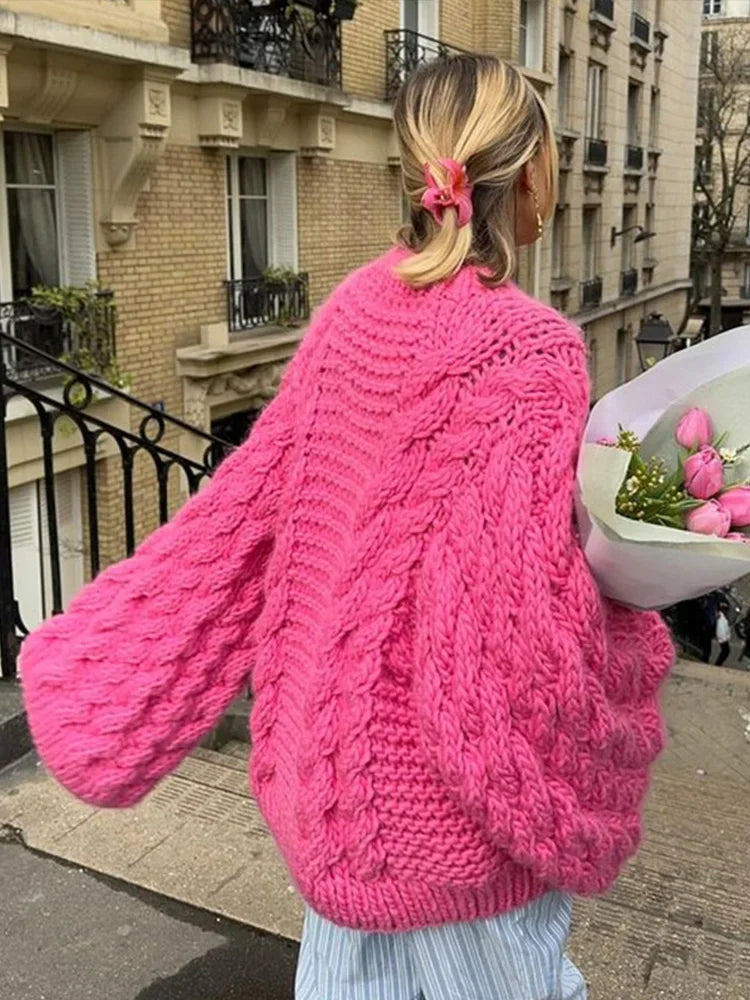 Women Sweater | Oversized Cable-Knit with Crew Neckline