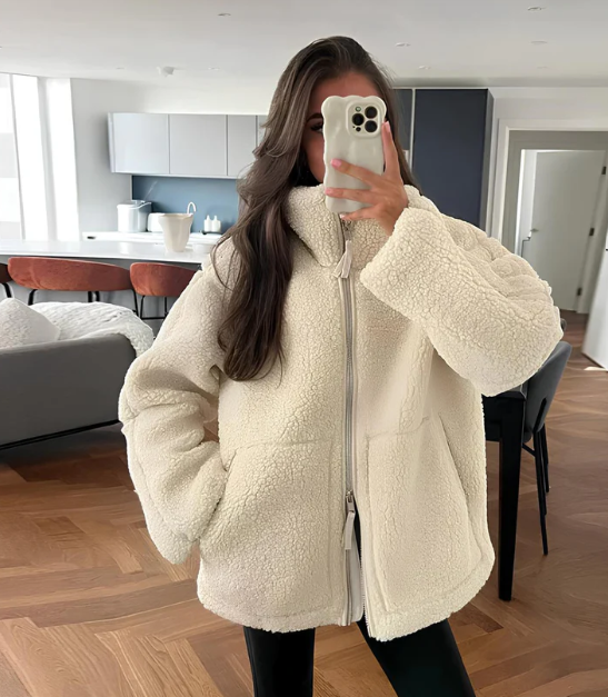 Women Jacket | Oversized Bomber with Stand Collar Zip Front