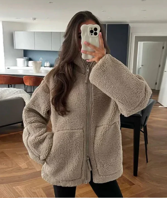 Women Jacket | Oversized Bomber with Stand Collar Zip Front