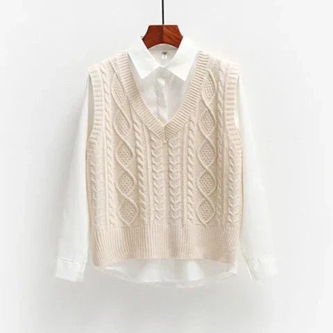 Women Sweater | Cable Knit V-Neck Loose Fit for Layering