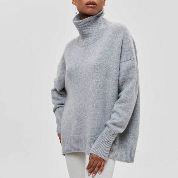 Women Sweater | Oversized Ribbed Turtleneck Knit Pull-On Fit