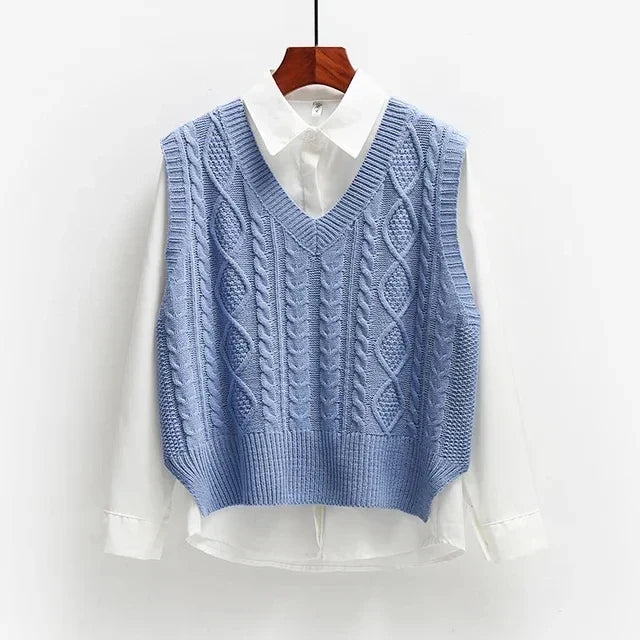 Women Sweater | Cable Knit V-Neck Loose Fit for Layering