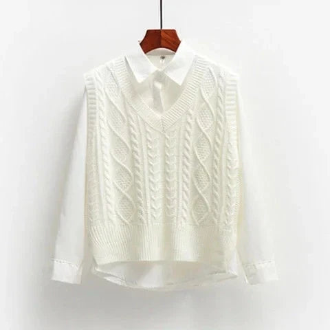 Women Sweater | Cable Knit V-Neck Loose Fit for Layering