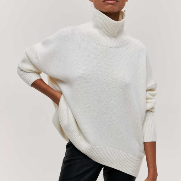 Women Sweater | Oversized Ribbed Turtleneck Knit Pull-On Fit