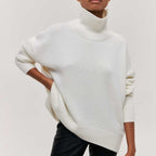 Women Sweater | Oversized Ribbed Turtleneck Knit Pull-On Fit