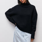 Women Sweater | Oversized Ribbed Turtleneck Knit Pull-On Fit