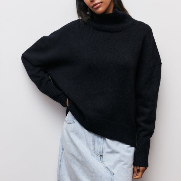 Women Sweater | Oversized Ribbed Turtleneck Knit Pull-On Fit