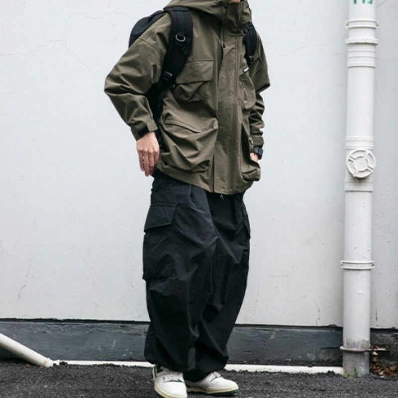 Men Windbreaker | Oversized Fit with Cargo Pockets and Hood