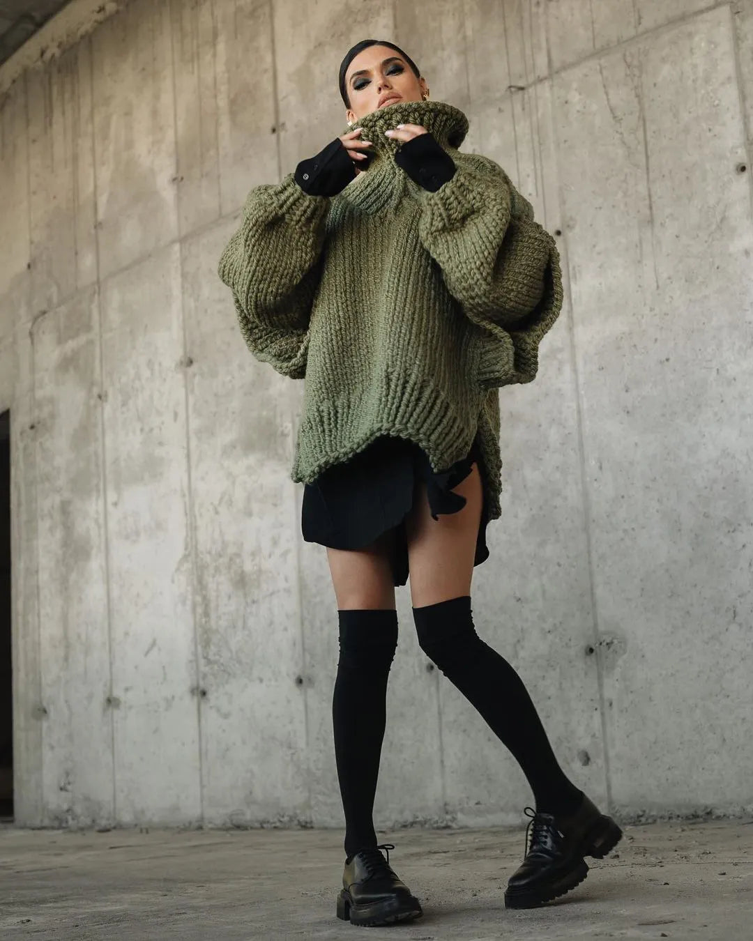 Women Sweater | Loose Fit with Wide Knitted Collar Design