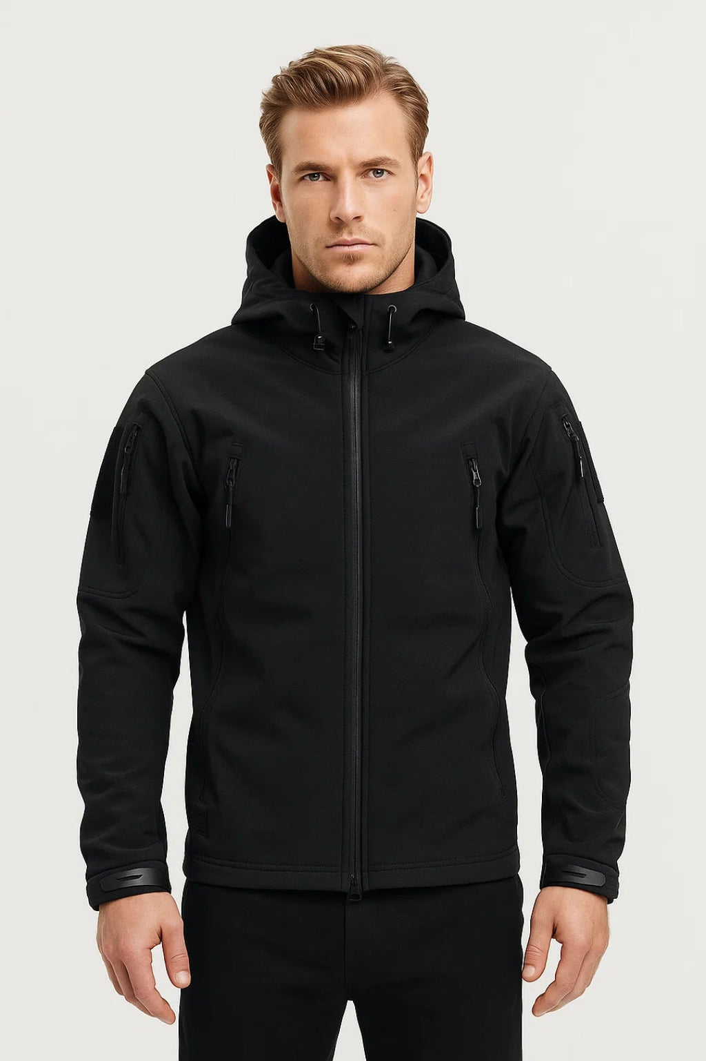 Men Jacket | Full-Zip Hooded Softshell with Front Pockets
