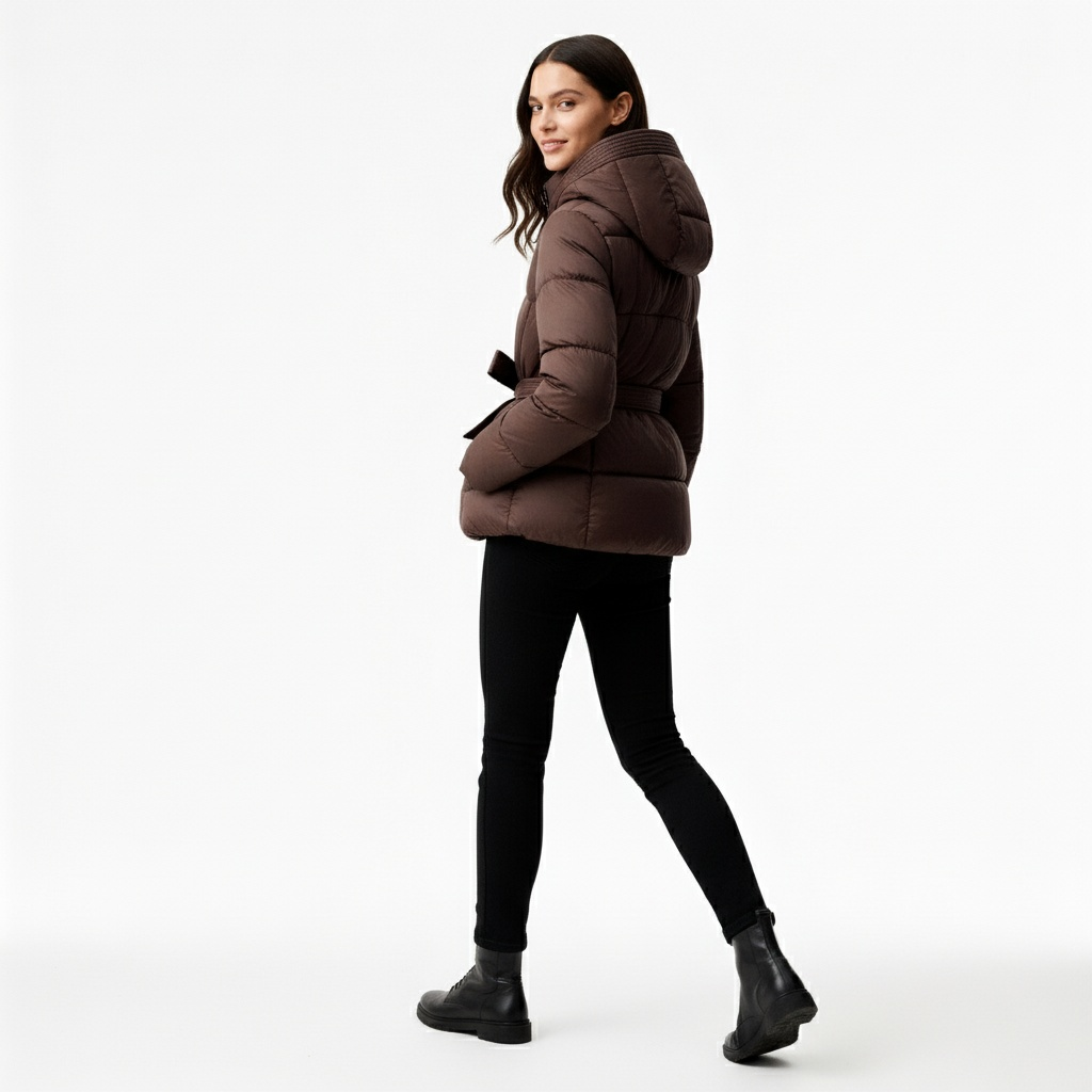 Women Coat | Quilted Belted Design with Attached Hood