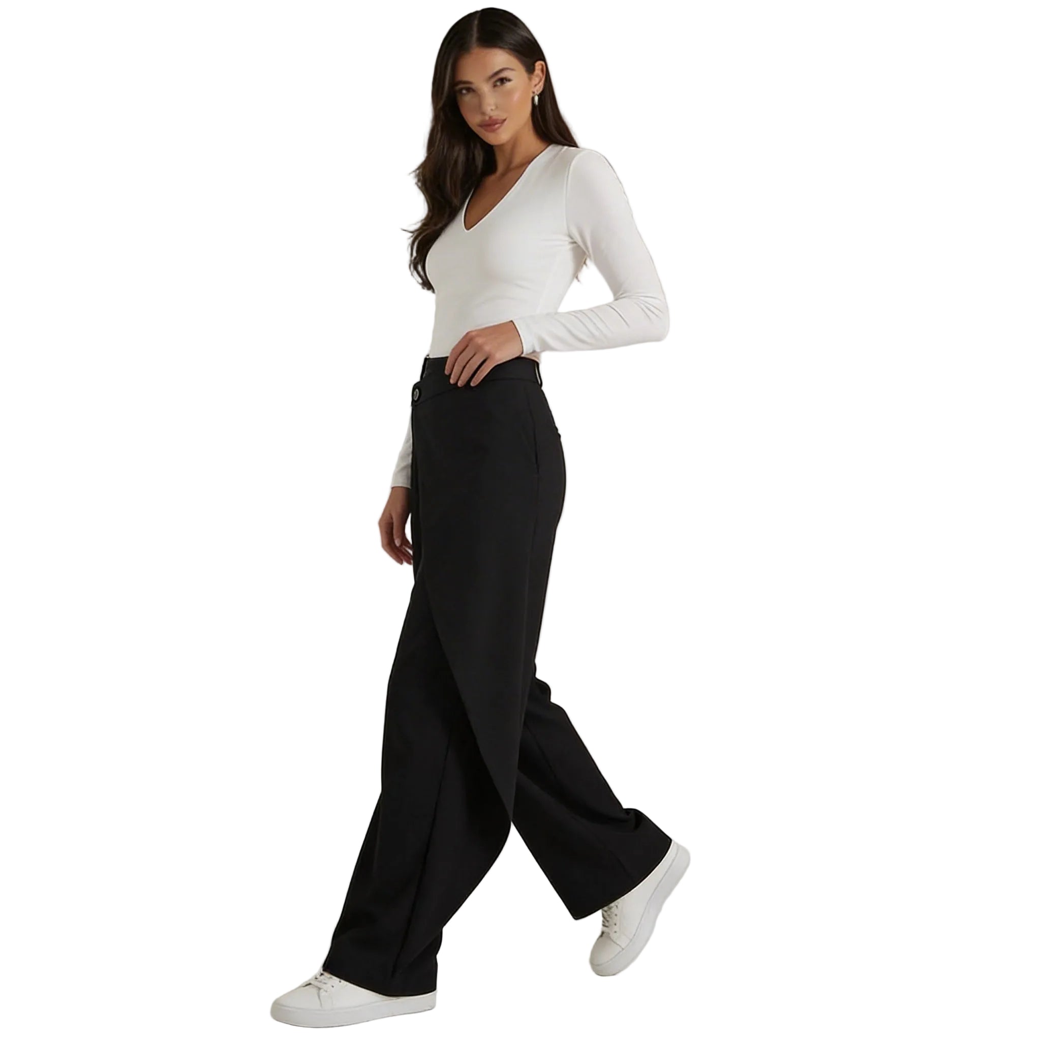 Trousers Women Wide Leg Asymmetrical Button Closure Fit