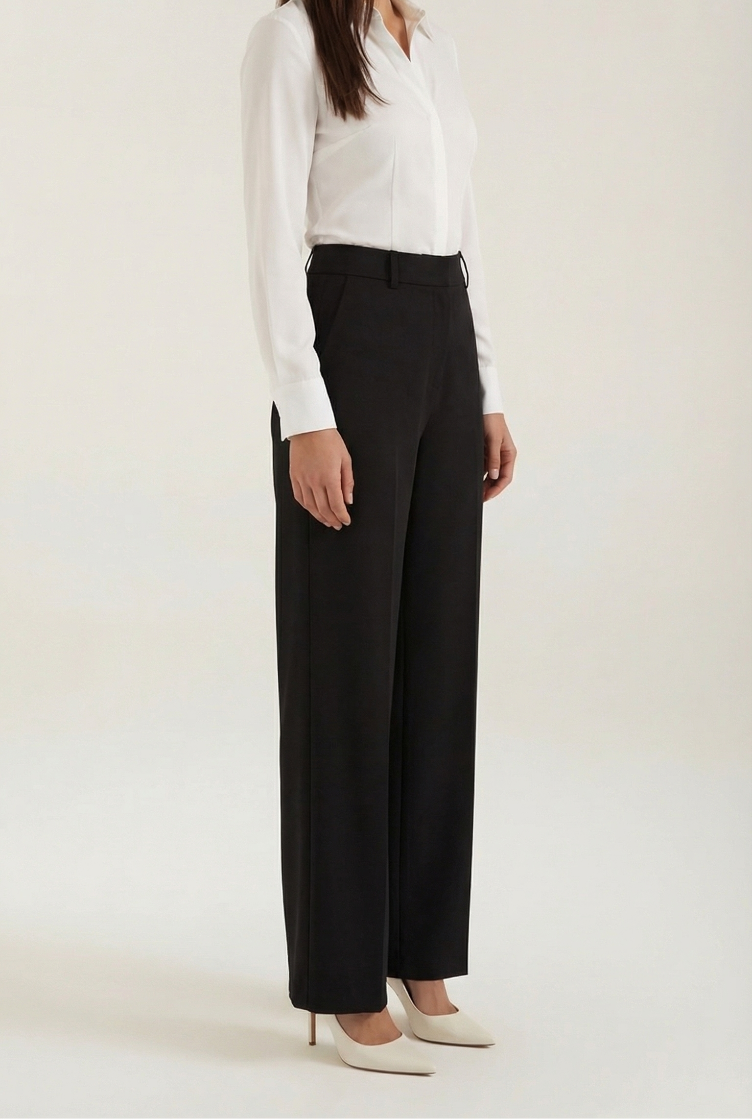 Trousers Women Wide Leg High Rise Front Pleated Detail