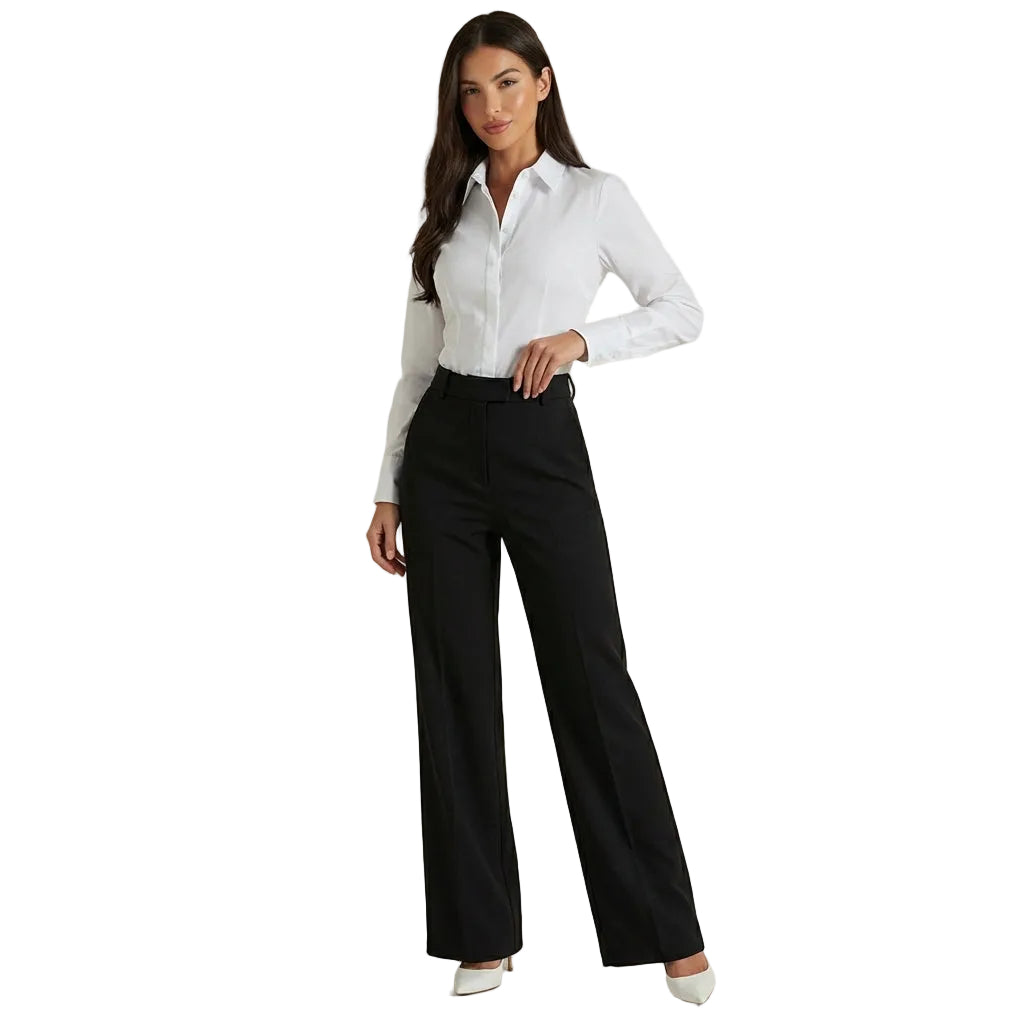 Trousers Women Wide Leg High Rise Front Pleated Detail