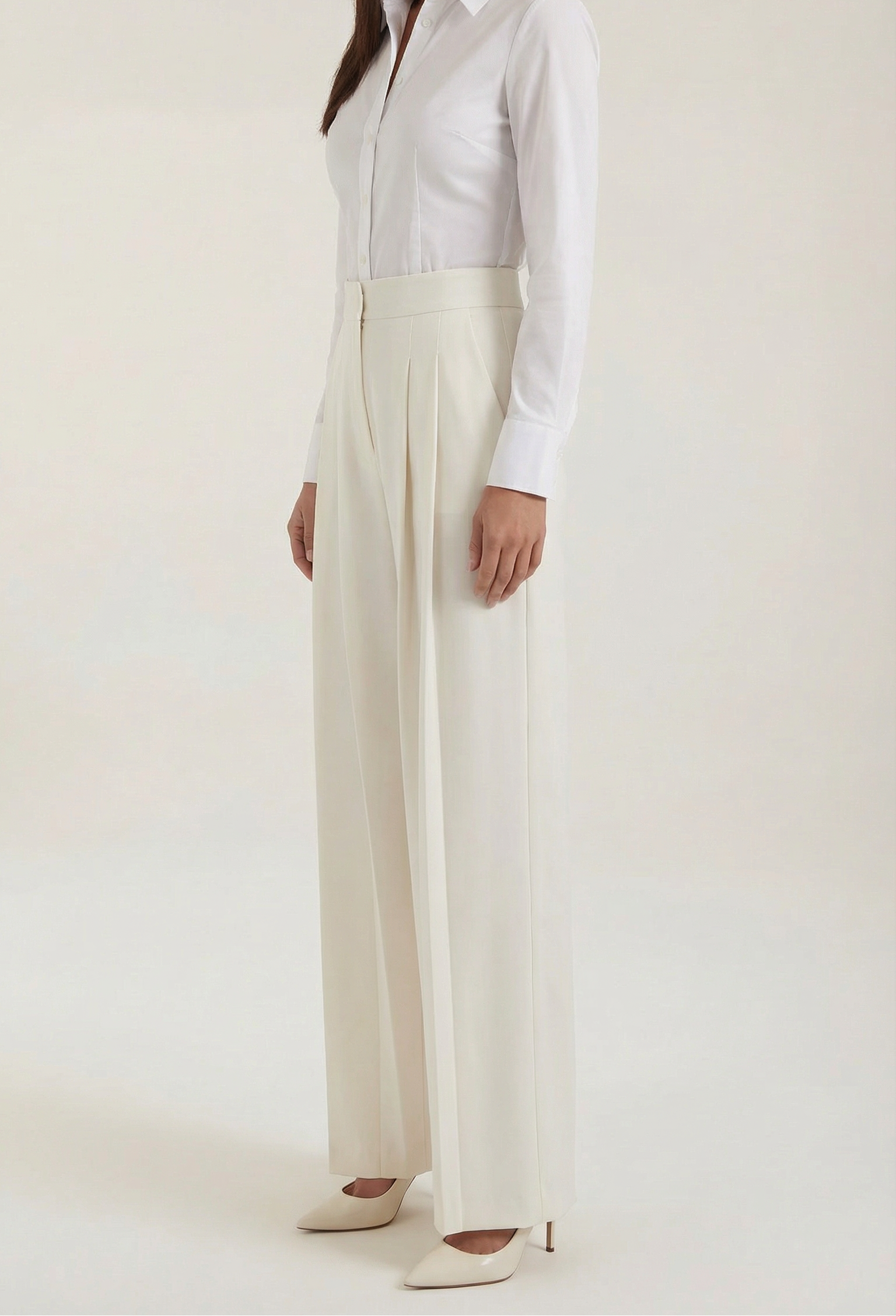 Trousers Women Wide Leg Pleated Hidden Side Zip Closure