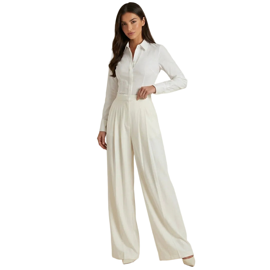 Trousers Women Wide Leg Pleated Hidden Side Zip Closure