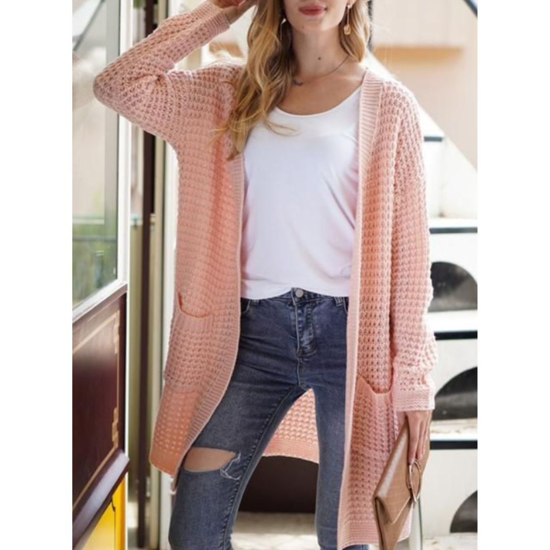 Women Cardigan | Open Front Long Sleeve with Side Pockets