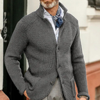 Men Cardigan | Button Front Ribbed Knit Full Length Fit