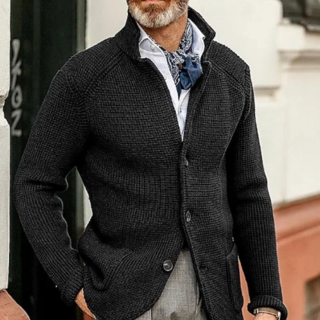 Men Cardigan | Button Front Ribbed Knit Full Length Fit