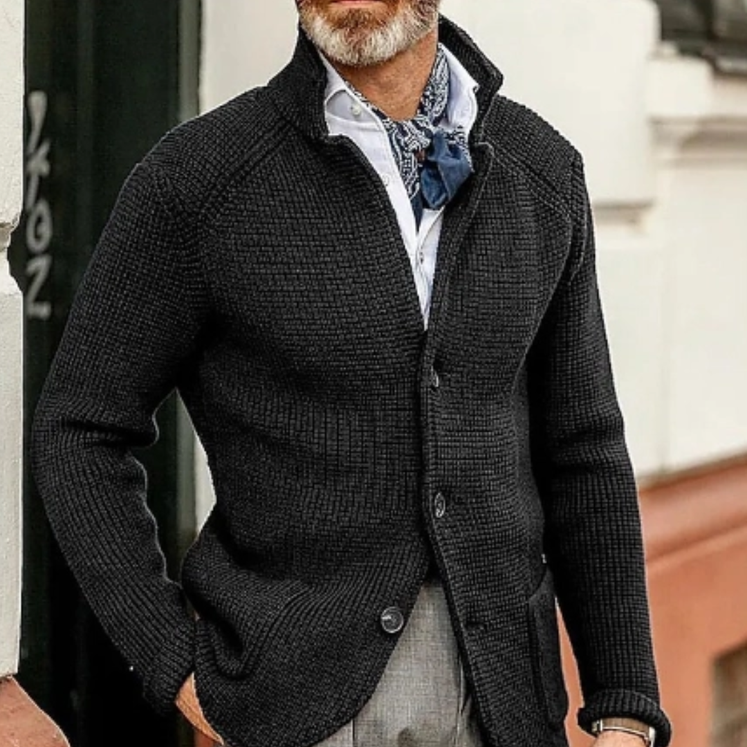 Men Cardigan | Button Front Ribbed Knit Full Length Fit