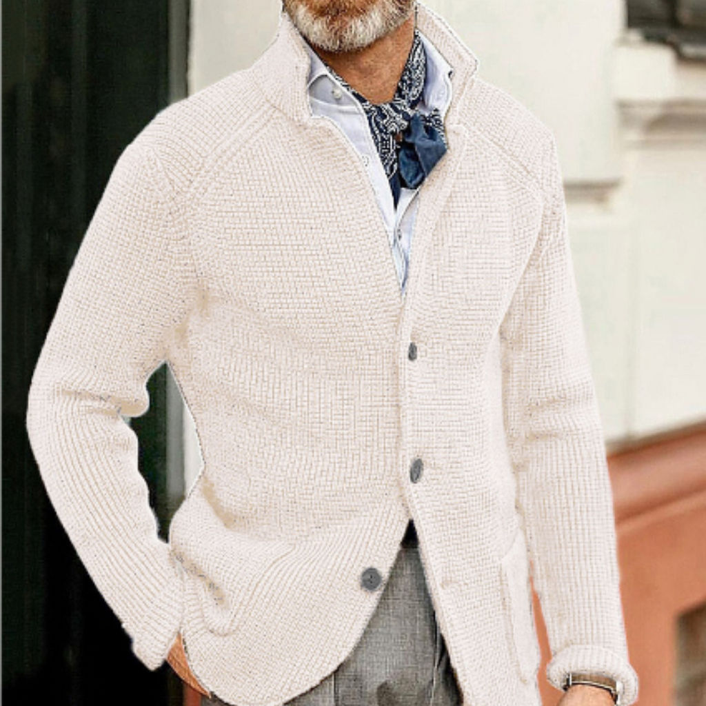 Men Cardigan | Button Front Ribbed Knit Full Length Fit