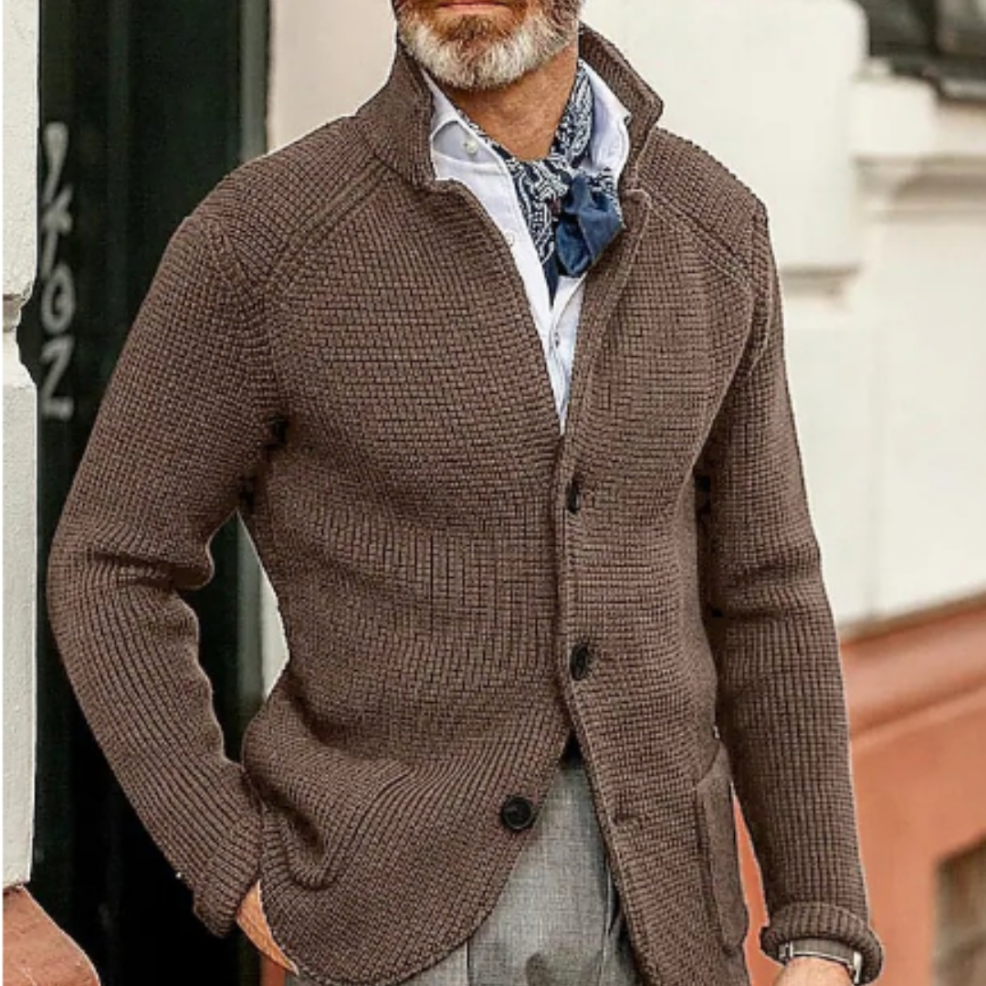 Men Cardigan | Button Front Ribbed Knit Full Length Fit