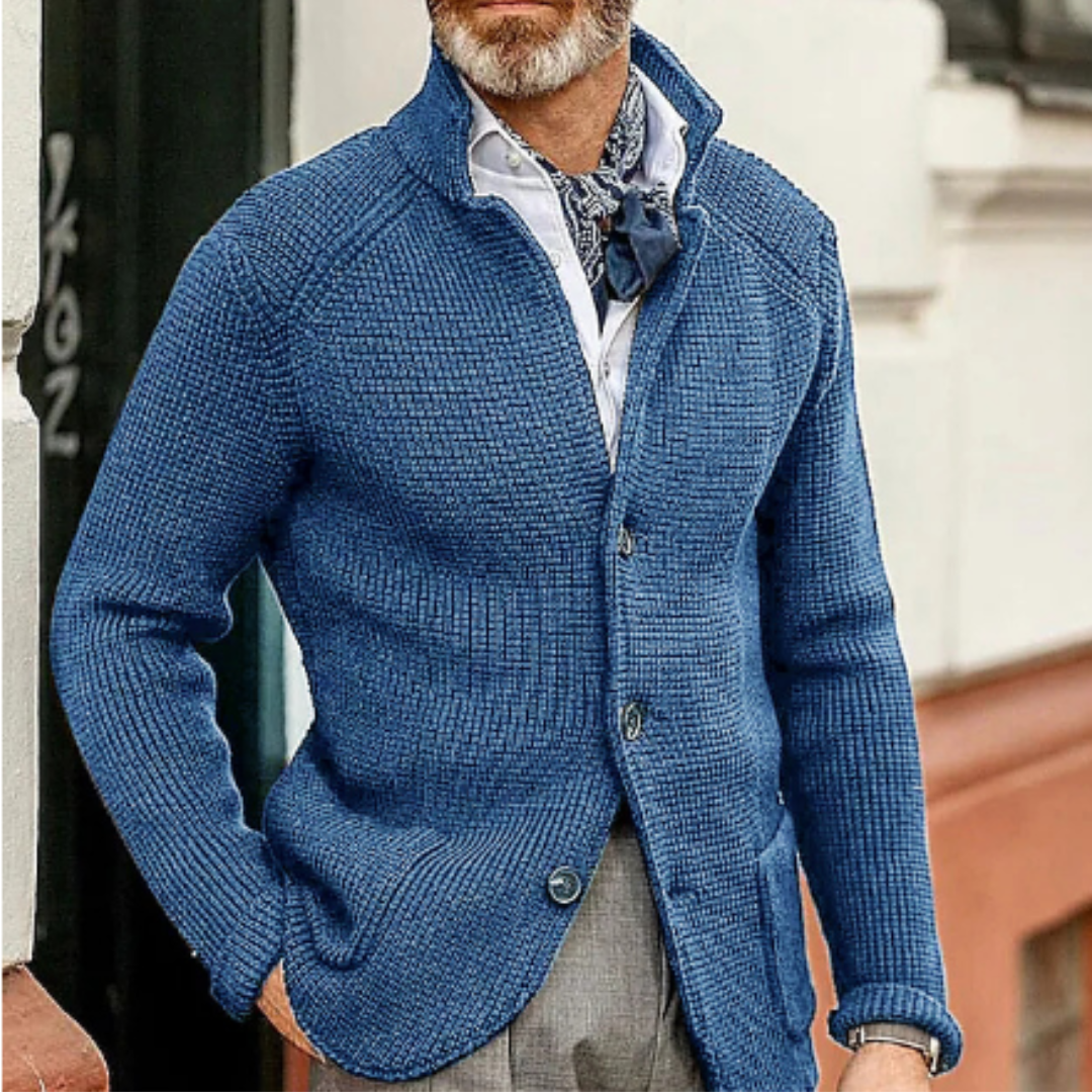 Men Cardigan | Button Front Ribbed Knit Full Length Fit