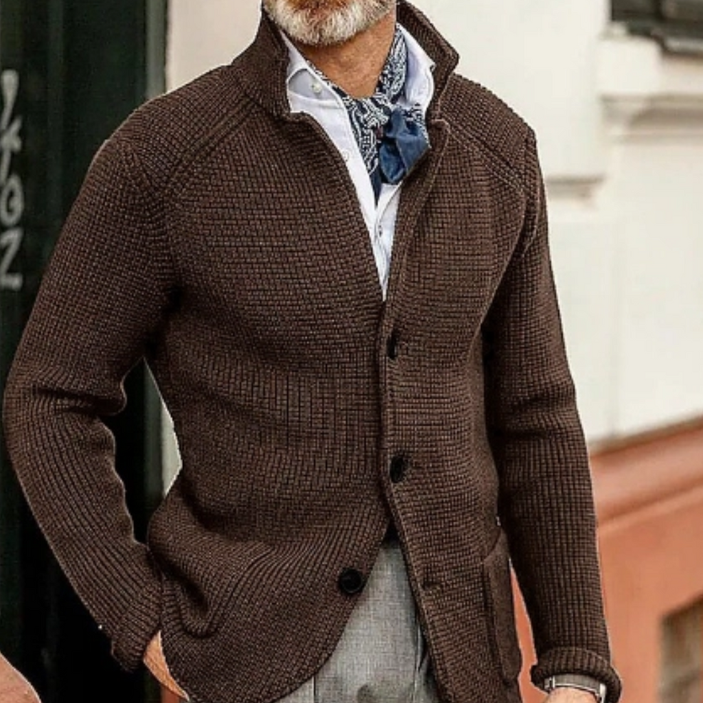 Men Cardigan | Button Front Ribbed Knit Full Length Fit