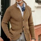 Men Cardigan | Button Front Ribbed Knit Full Length Fit
