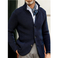 Men Cardigan | Button Front Ribbed Knit Full Length Fit