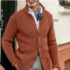 Men Cardigan | Button Front Ribbed Knit Full Length Fit