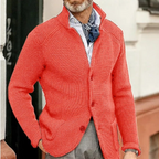 Men Cardigan | Button Front Ribbed Knit Full Length Fit