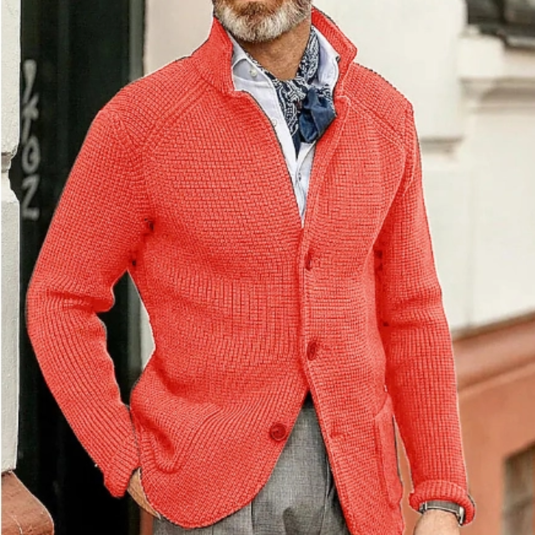Men Cardigan | Button Front Ribbed Knit Full Length Fit
