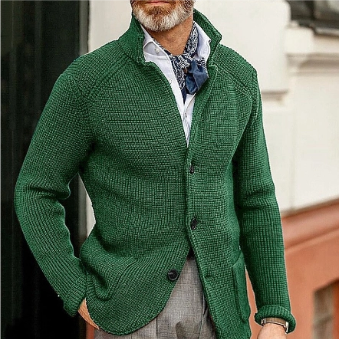 Men Cardigan | Button Front Ribbed Knit Full Length Fit