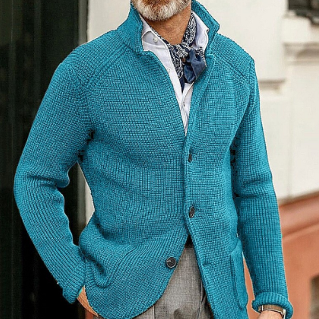 Men Cardigan | Button Front Ribbed Knit Full Length Fit