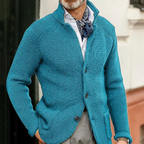 Men Cardigan | Button Front Ribbed Knit Full Length Fit