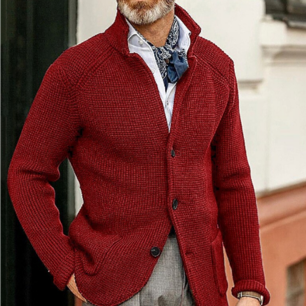 Men Cardigan | Button Front Ribbed Knit Full Length Fit
