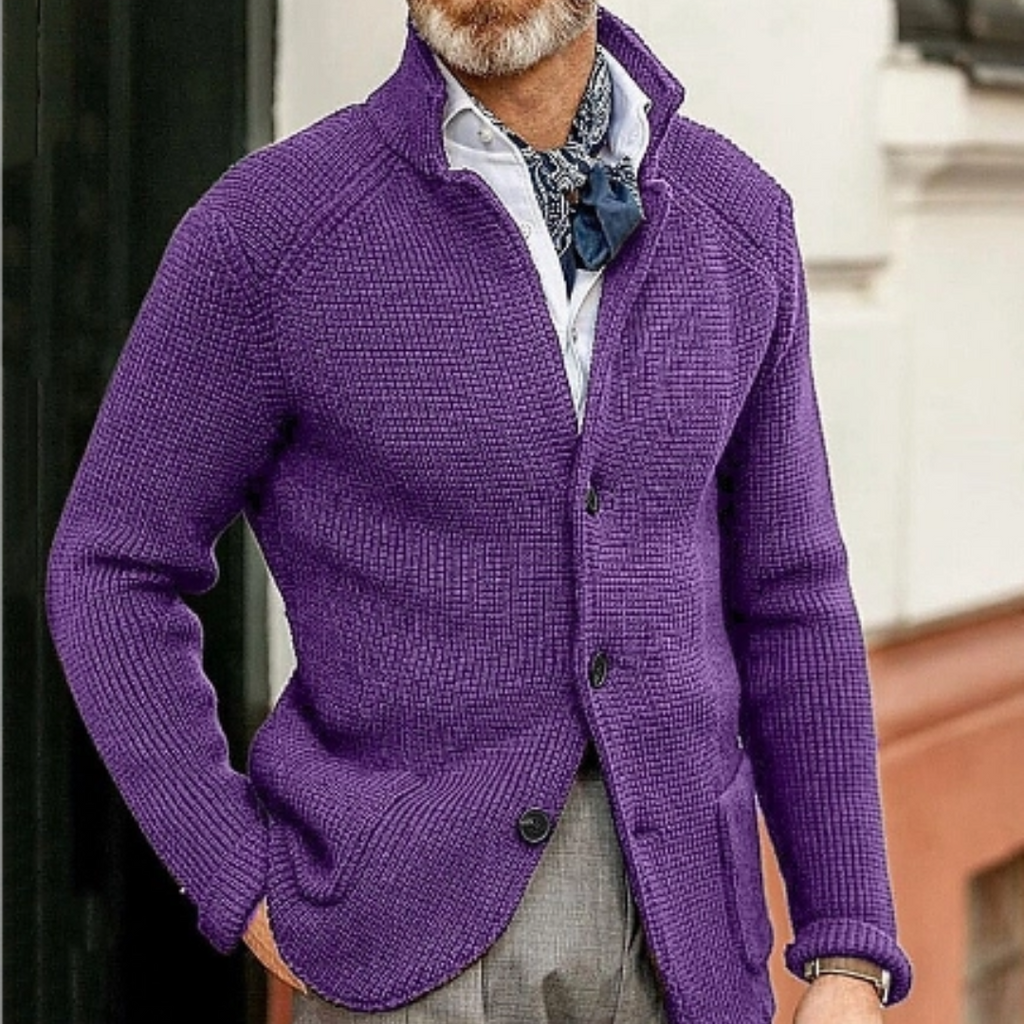 Men Cardigan | Button Front Ribbed Knit Full Length Fit