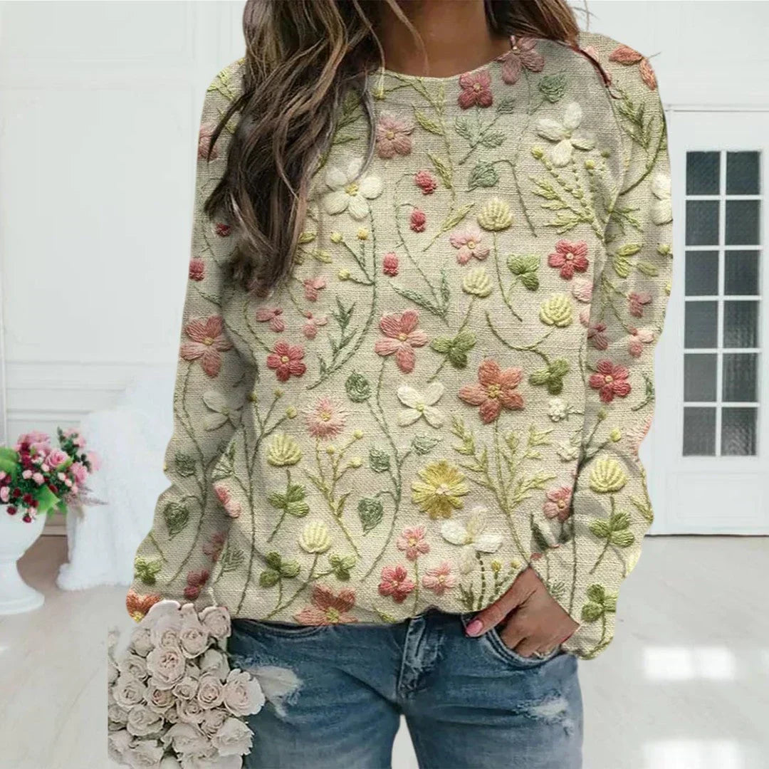 Women Sweater | Embroidered Pattern Pull-Over Long Sleeve Fit