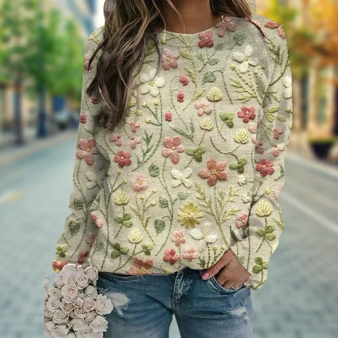 Women Sweater | Embroidered Pattern Pull-Over Long Sleeve Fit