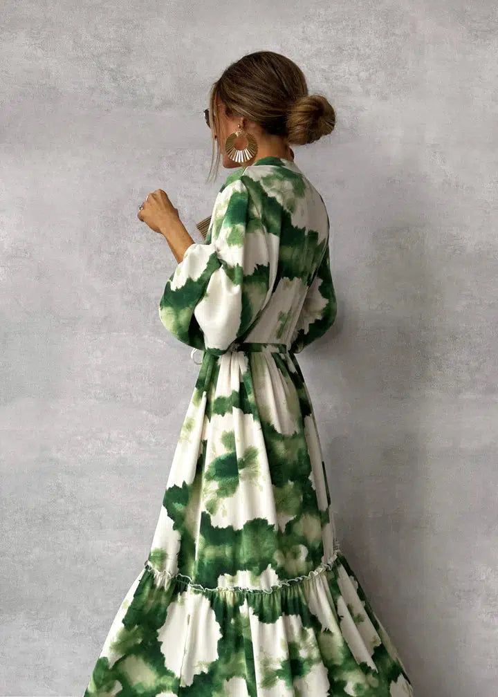 Women Dress | Maxi Length with V-Neckline and Long Sleeves