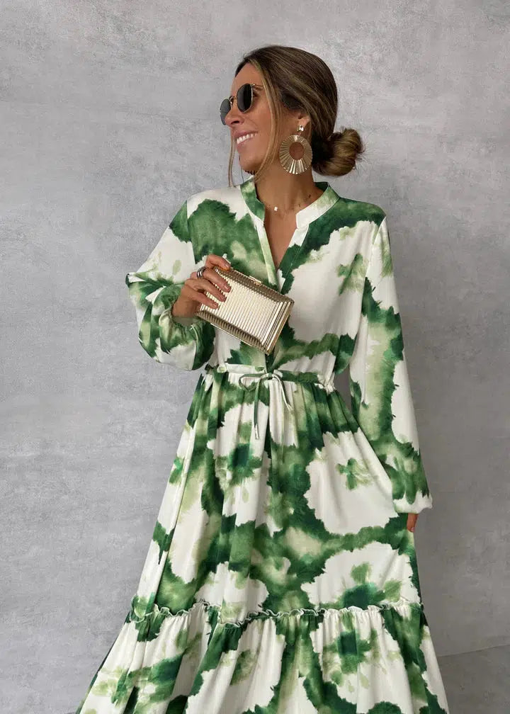Women Dress | Maxi Length with V-Neckline and Long Sleeves