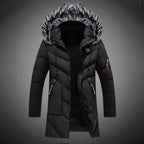 Men Coat | Long Hooded Cut with Zip and Snap Closure