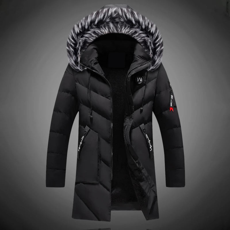 Men Coat | Long Hooded Cut with Zip and Snap Closure