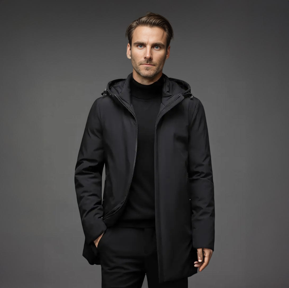 Men Jacket | Hooded Full-Zip Fitted Cold Weather Outerwear