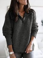 Women Sweater | Cable Knit Quarter-Zip Oversized Fit