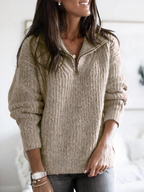 Women Sweater | Cable Knit Quarter-Zip Oversized Fit