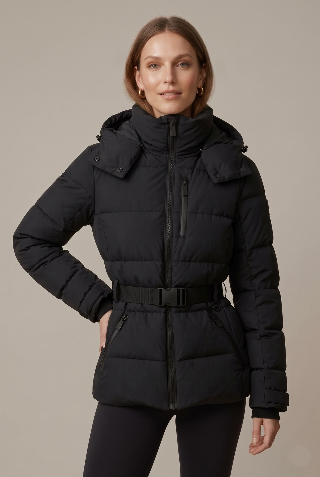 Women Puffer Jacket | Belted Waist with Quilted Baffles